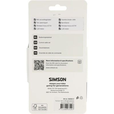 Juego de cables de cambio Simson Shimano Nexus 4 7 8 gris acero inoxidable