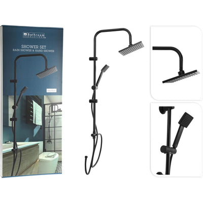 Soluciones de baño set de ducha con ducha efecto lluvia negro mate