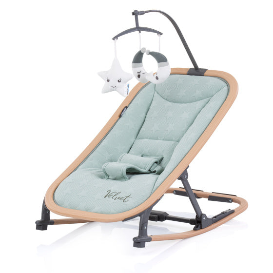 Mecedora plegable de terciopelo chipolino con beige mínimo de aloe beige de aloe móvil