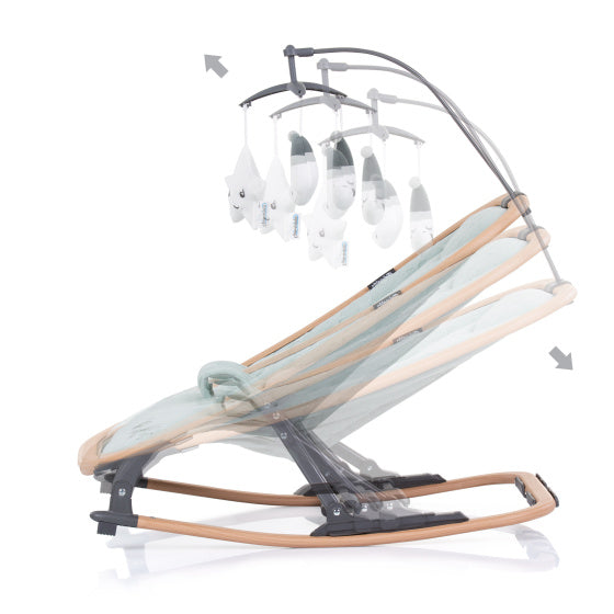 Mecedora plegable de terciopelo chipolino con beige mínimo de aloe beige de aloe móvil