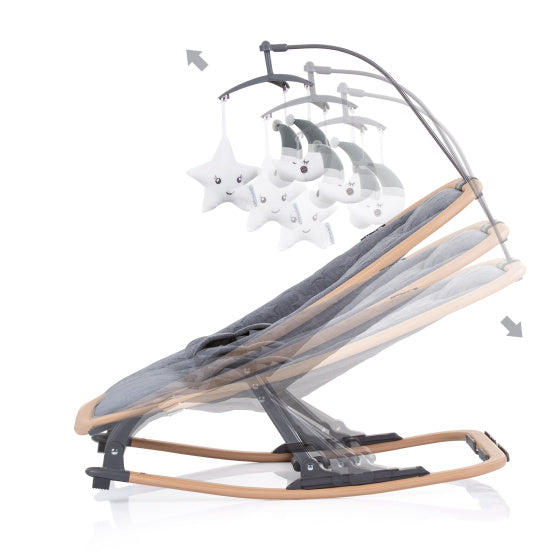 Mecedora plegable de terciopelo chipolino con grafito móvil beige gris de madera