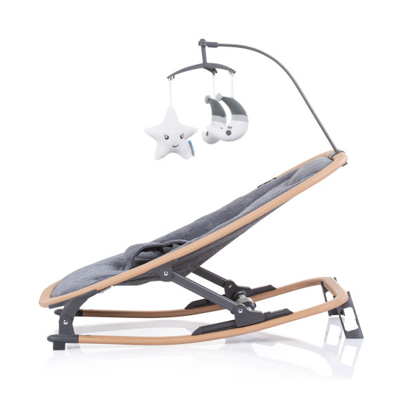 Mecedora plegable de terciopelo chipolino con grafito móvil beige gris de madera