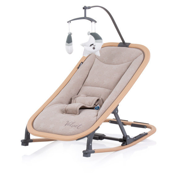 Mecedora plegable de terciopelo chipolino con madera de arena móvil
