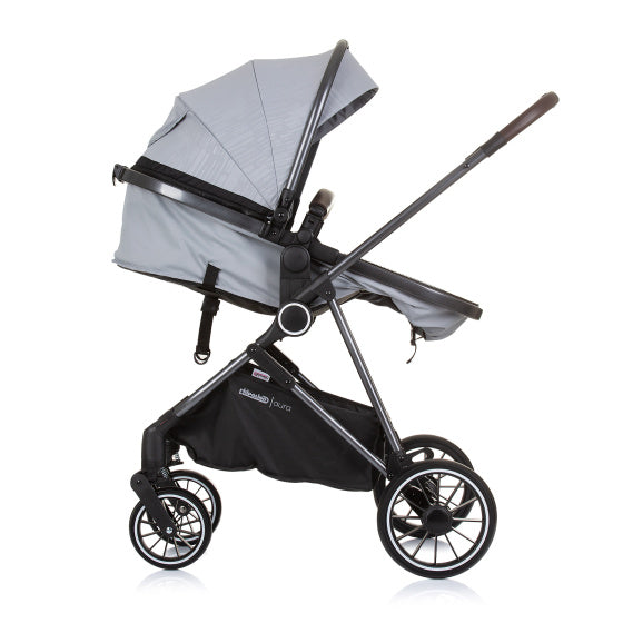Pramma 3 in 1 pieghevole aura di chipolino con sacca per pannolini grigio nero
