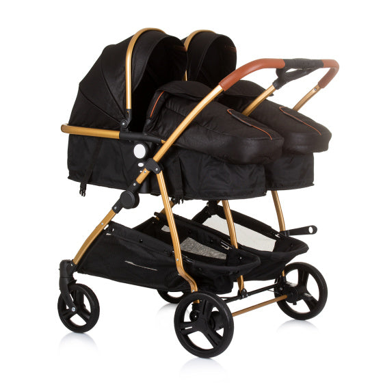 Duo di chipolino Pramma pieghevole per 2 Obsidian Gold Black