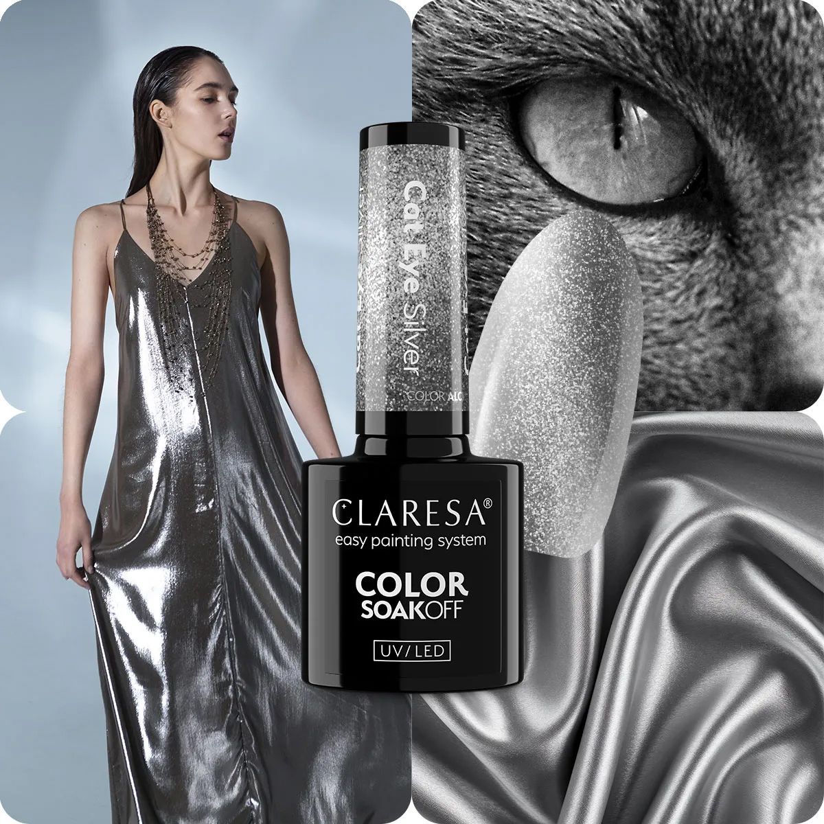 Smalto gel UV LED Claresa 5 ml Cat Eye Argento