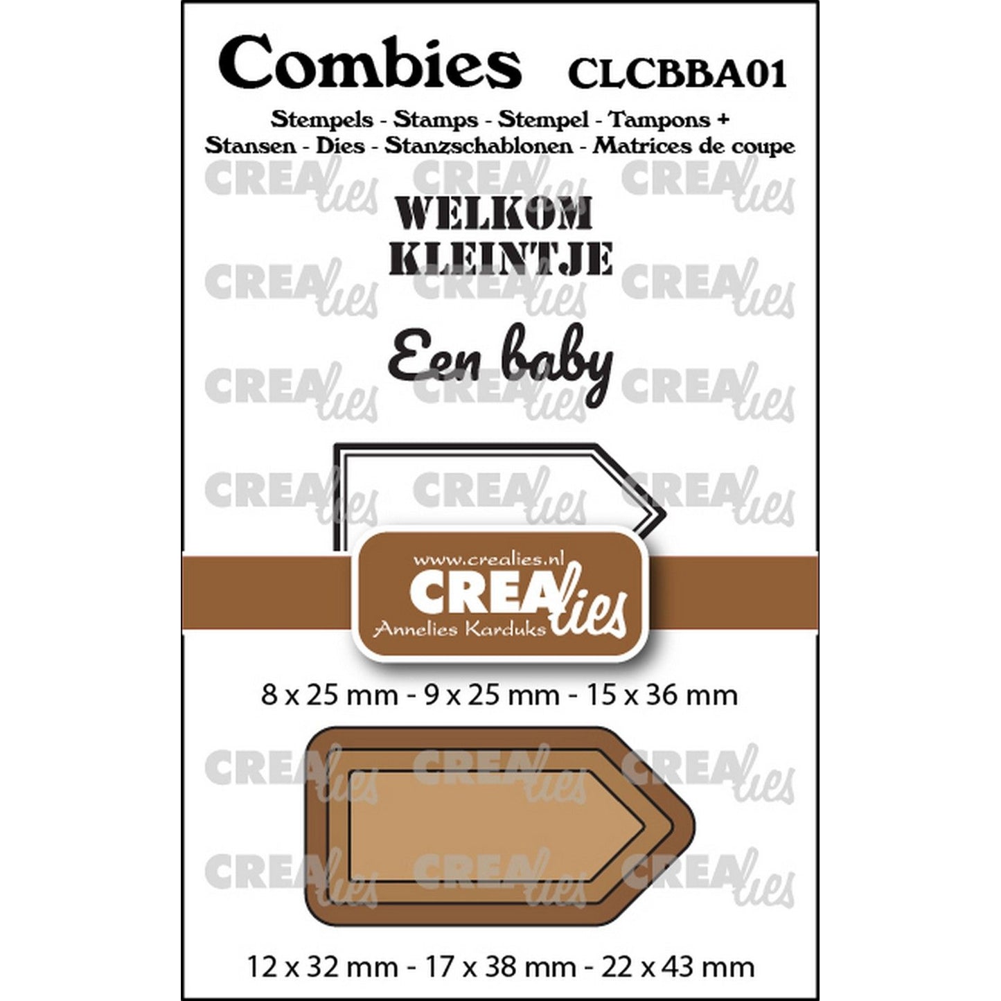 Crealies • combies stempelset baby 01: 2 teksten + 1 tag label