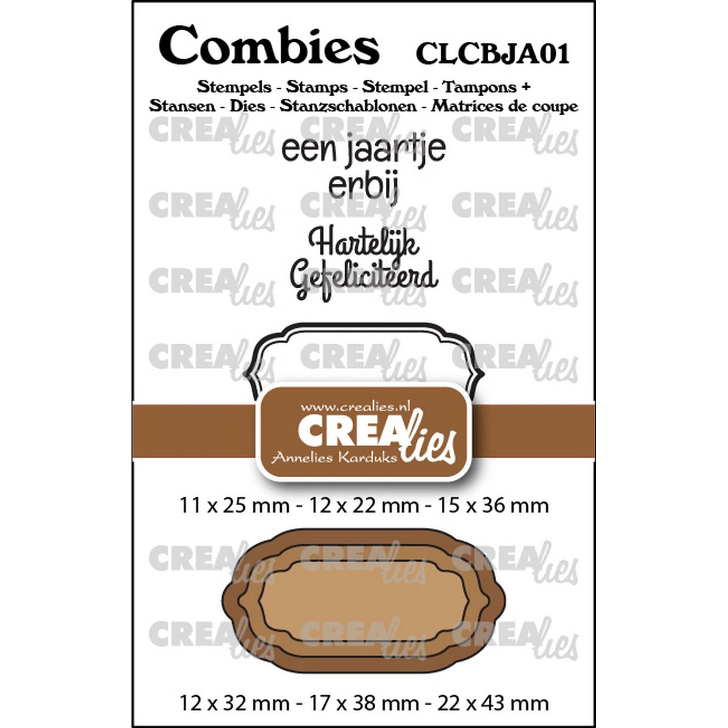 Crealies • set di timbri combies compleanno 01: 2 testi + 1 etichetta
