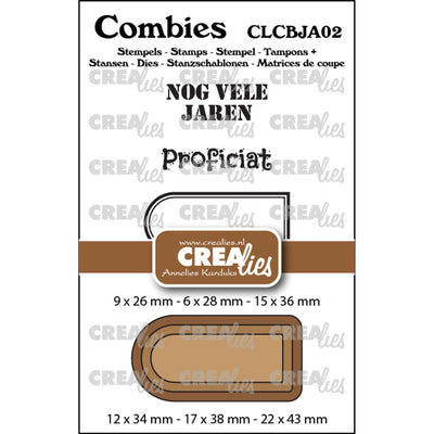 Crealies • combies stempelset jarig 02: 2 teksten + 1 tag label