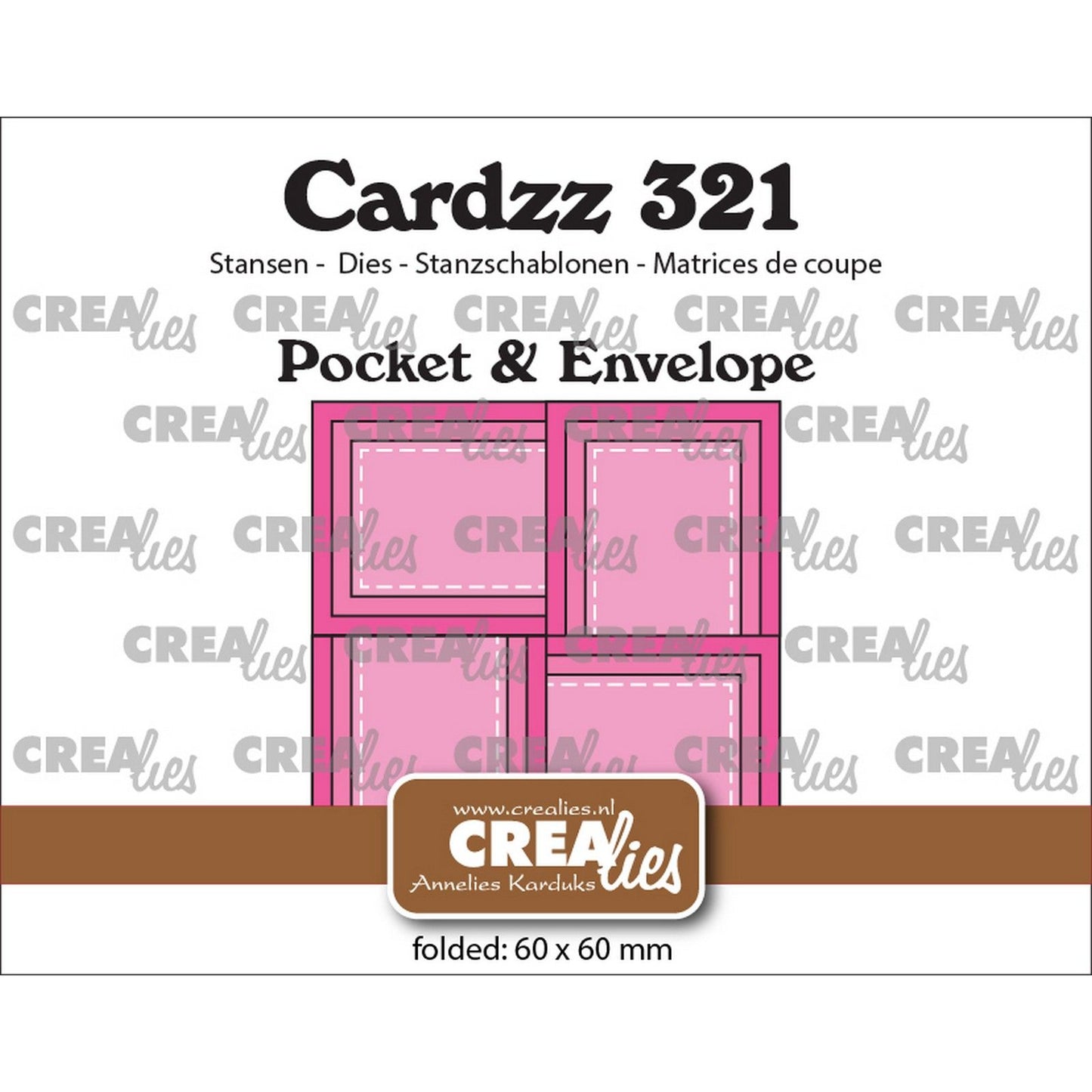 Crealies • cardzz pocket envelope met 4 rechthoekige flapjes 6 x 6 cm