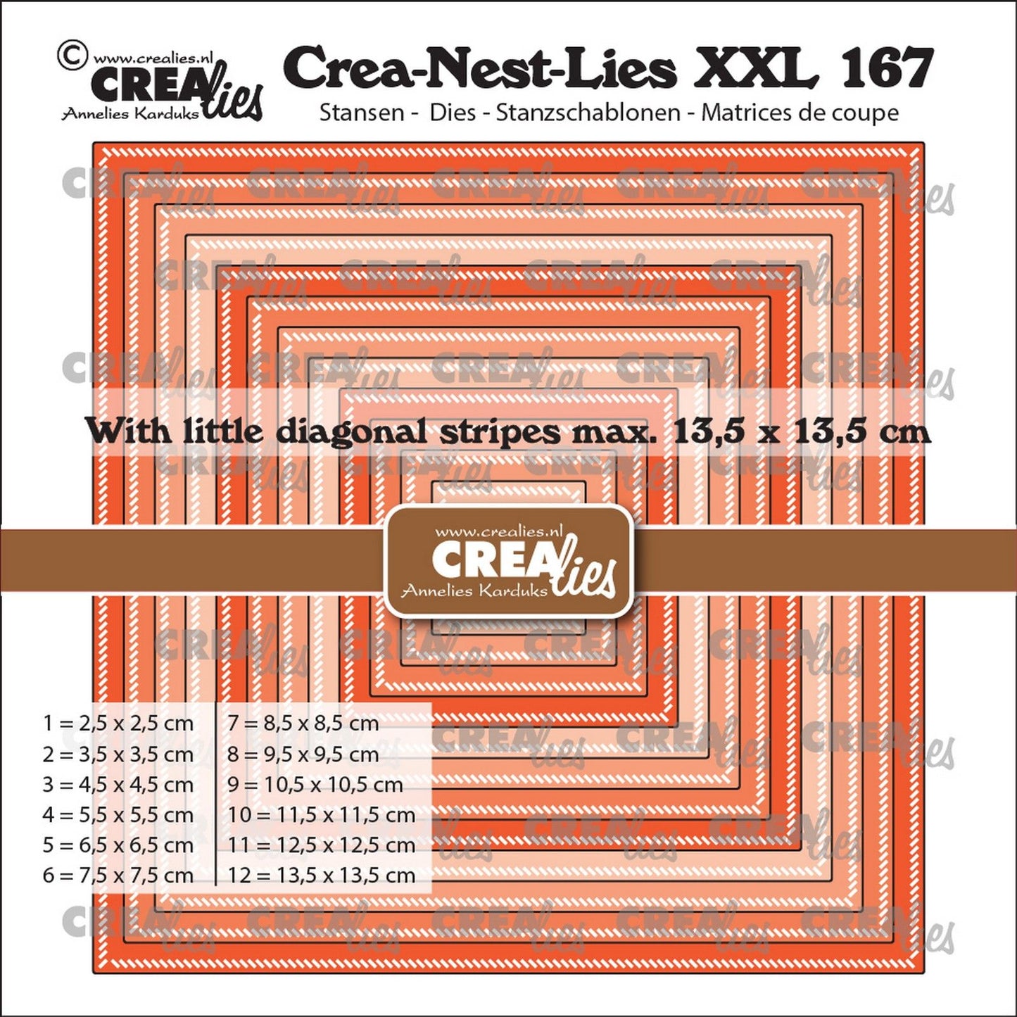Crealies • crea-nest-lies xxl snijmallen vierkanten met kleine schuine streepjes