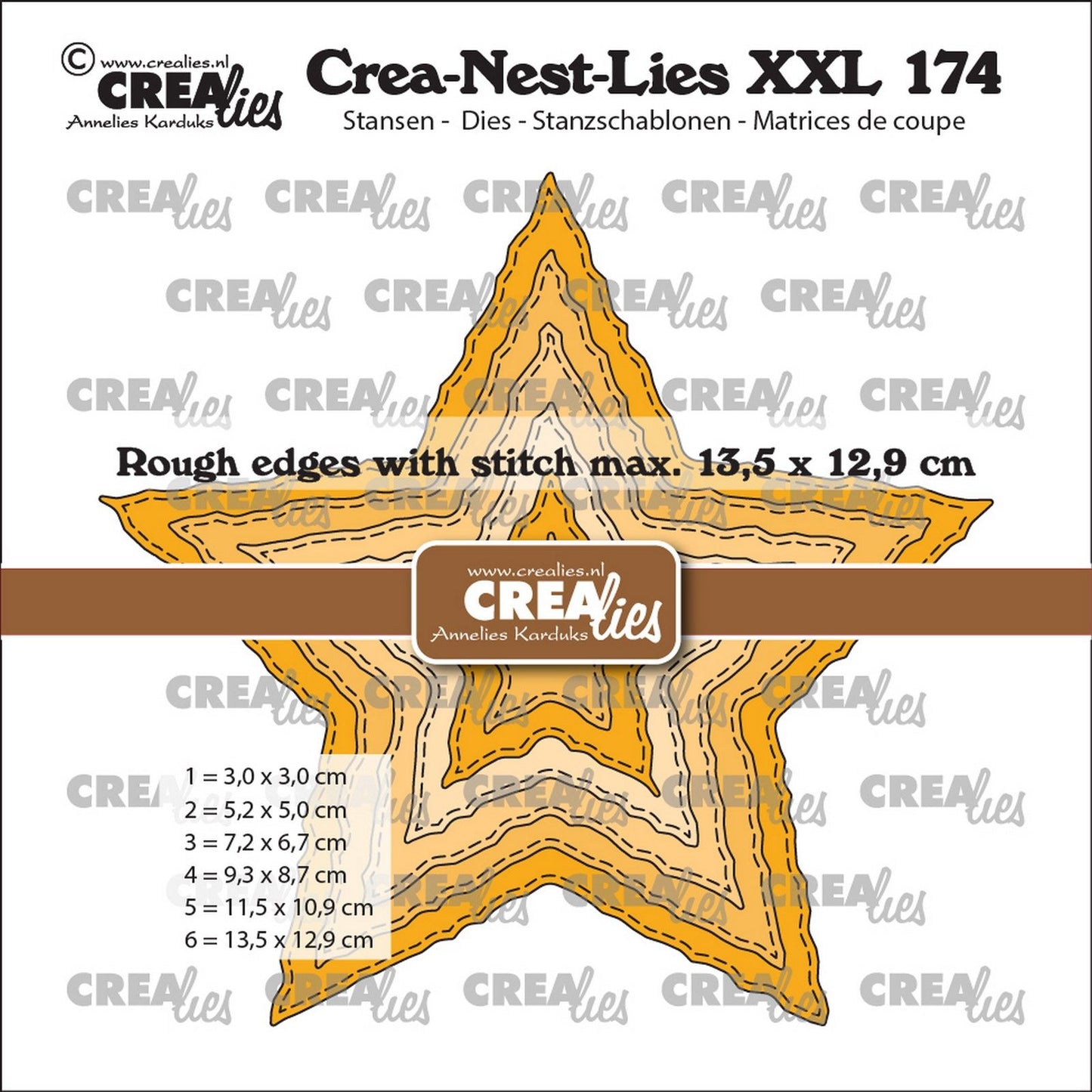 Crealies • crea-nest-lies xxl snijmallen ruwe sterren met stiklijnen (past in xxl135)