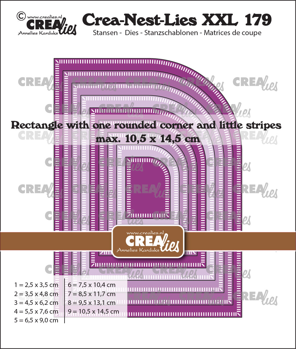Crealies • crea-nest-lies xxl punch rettangolo con un angolo arrotondato con piccole strisce