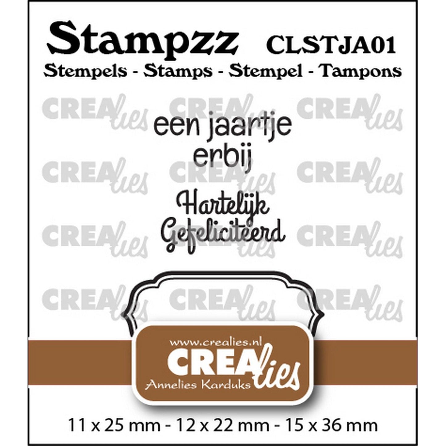Crealies • set di timbri stampzz compleanno 01: 2 testi + 1 etichetta