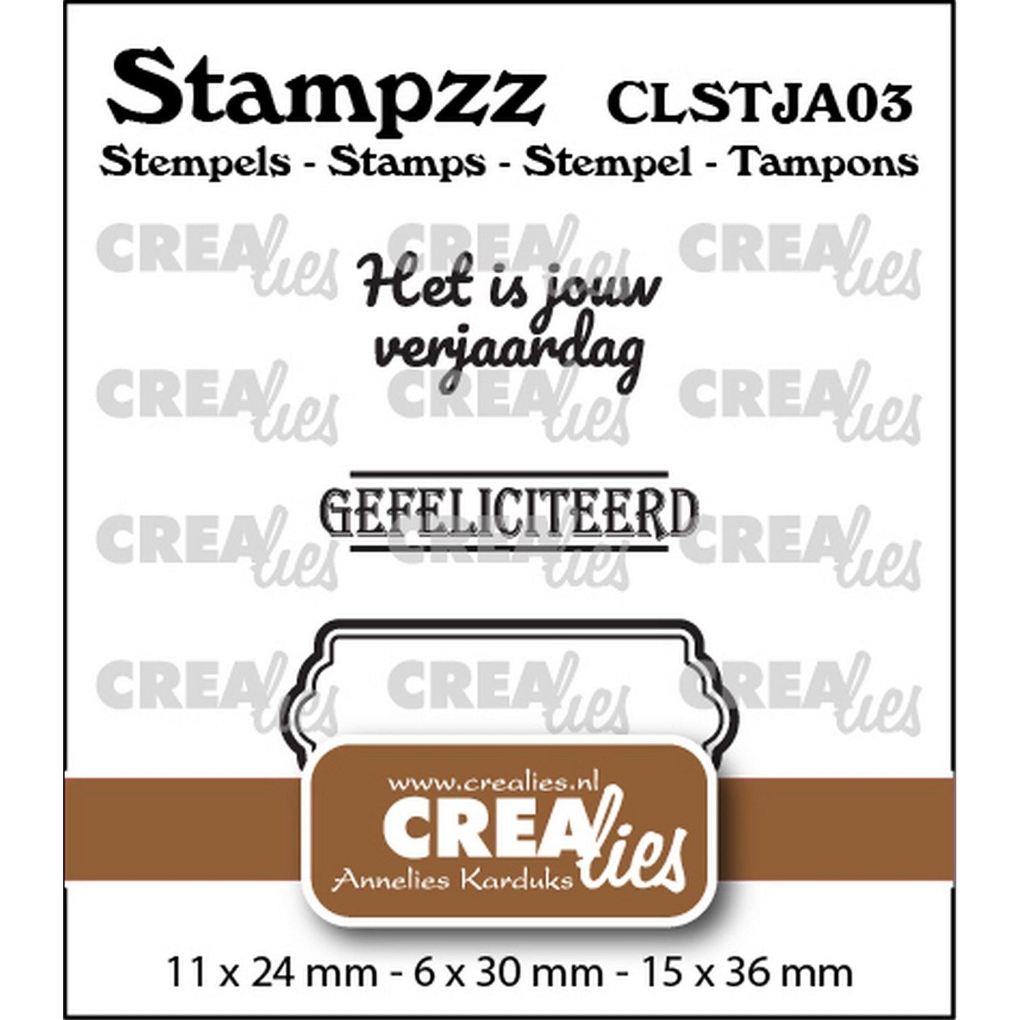 Crealies • set timbri stampzz compleanno 03: 2 testi + 1 etichetta