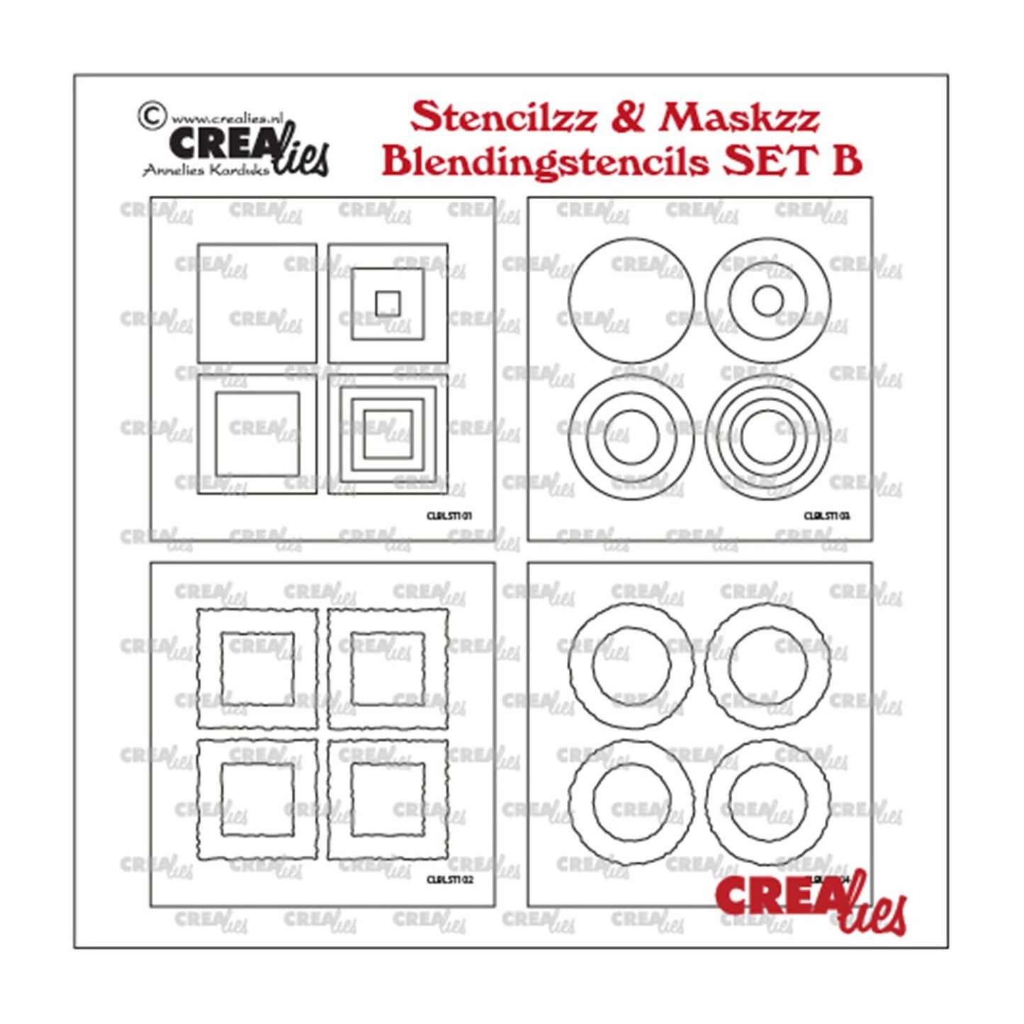 Crealies • stencilzz 4x vierkant glad en ruwe randen