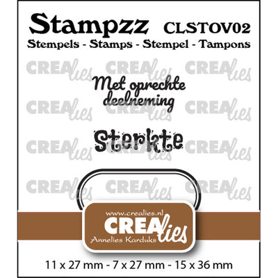 Crealies • stampzz stempelset overlijden 02: 2 teksten + 1 tag label