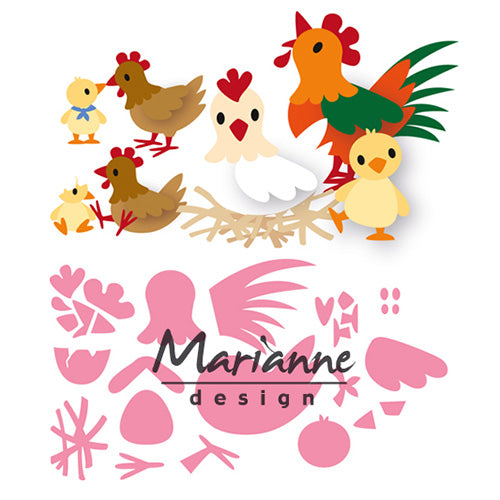Design Marianne • stencil da collezione con taglio in rilievo della famiglia di polli di eline