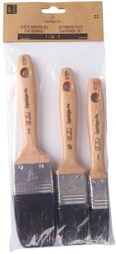 Juego de brochas Copenhagen pro - brocha plana - tamaño 1-1.5-2 - pelo sintético - 3 piezas - mango de madera fsc - 23.900.04