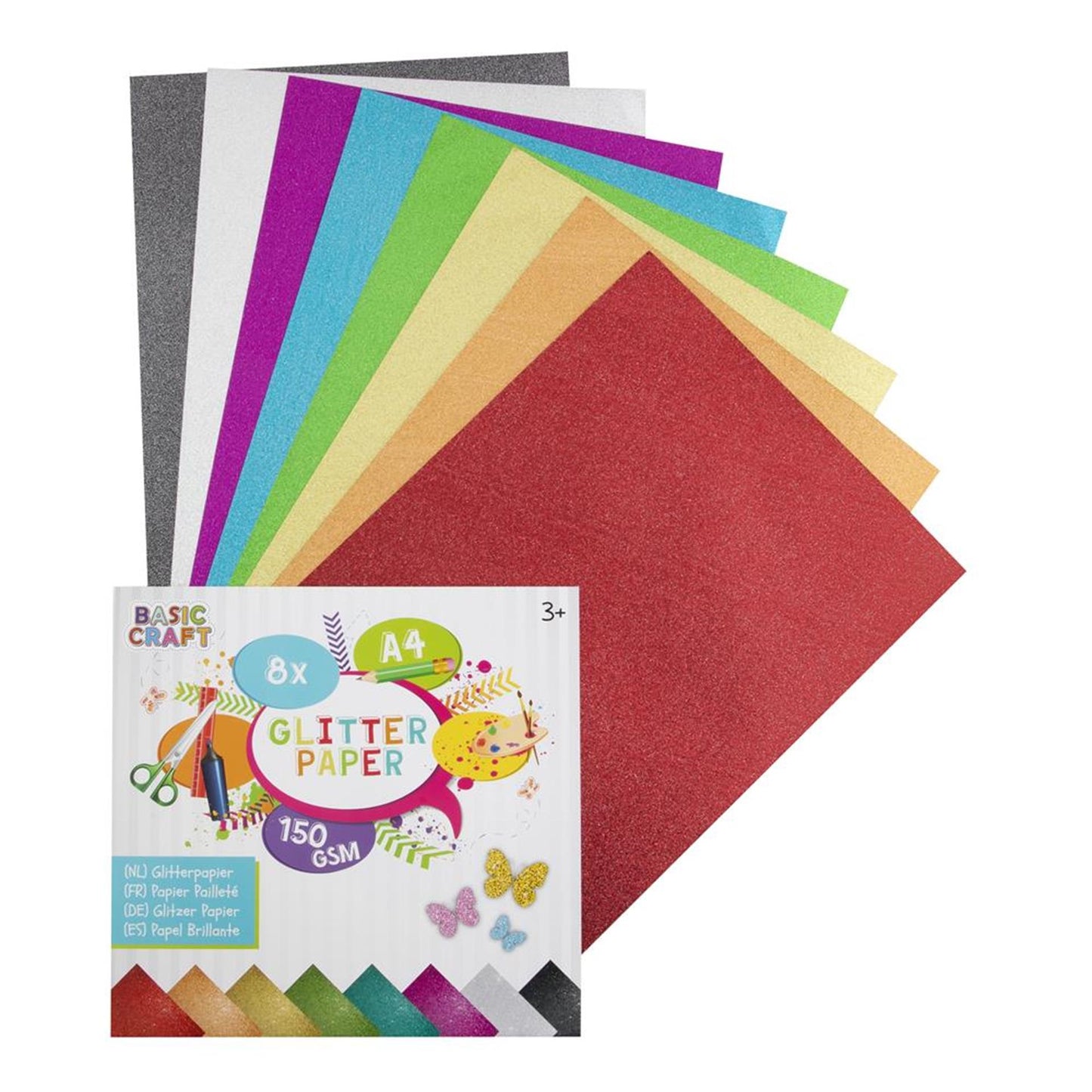 Artesanía básica artesanía básica A4 Papel de brillo de 150 gramos 8 piezas