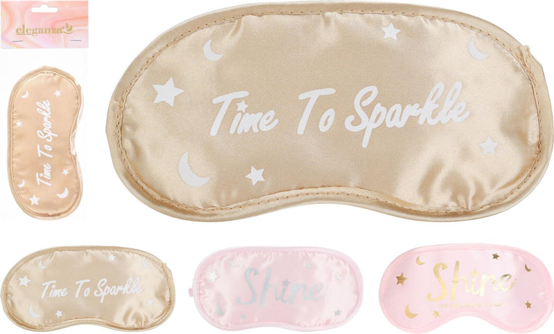 Maschera da notte in raso con testo rosa