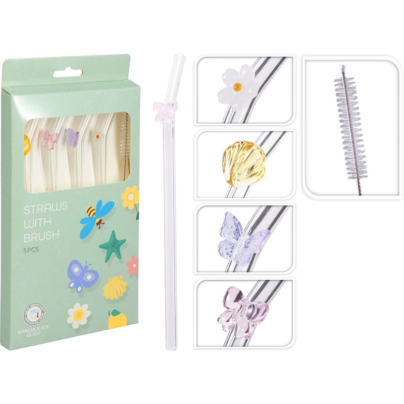 Excellent houseware rietjes glas met ornament set a 5 stuks