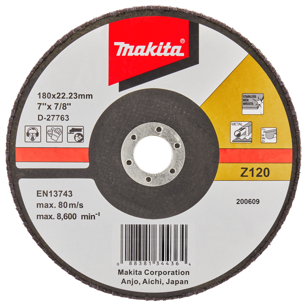 Accessori Makita disco abrasivo lamellare 180mm z120 - d-27763 d-27763