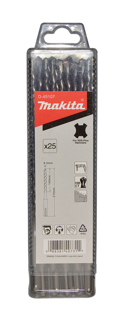 Accessori Makita b2s: punta per calcestruzzo 6,5x210mm - d-45107 d-45107