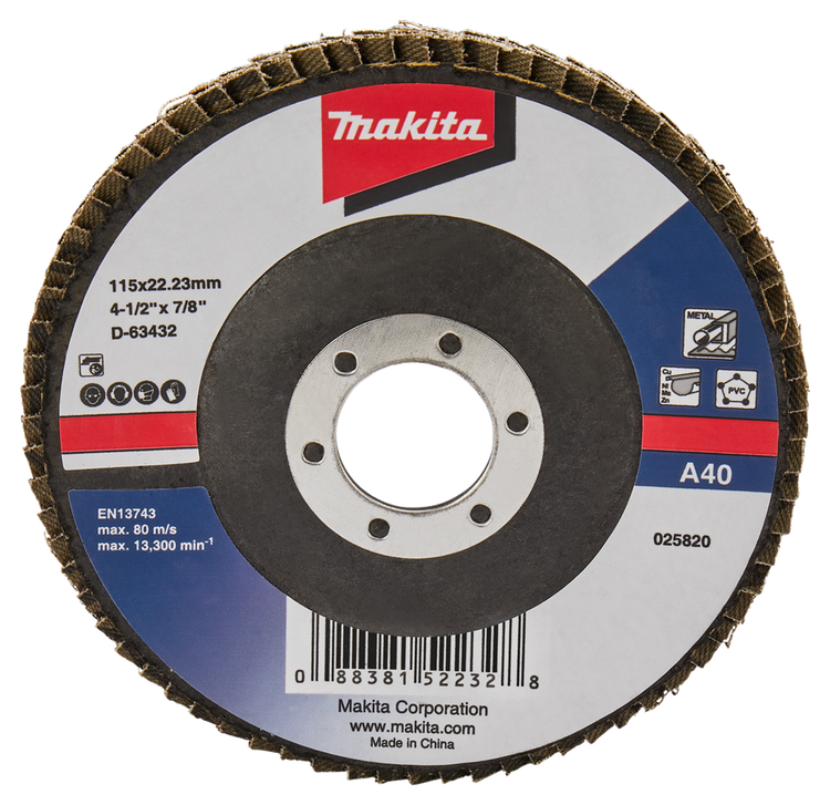 Makita accessories flap sanding disc 115mm a40 - d-63432 d-63432