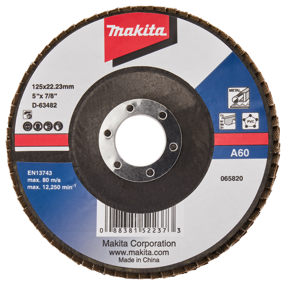 Accesorios makita disco de lijado de solapa 125 mm a60 - d-63482-10 - d-63482-10