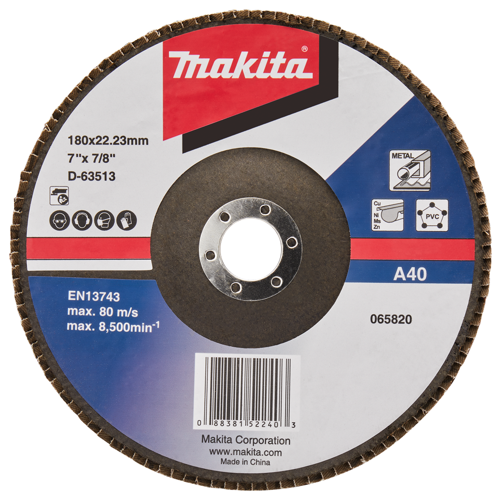 Accesorios makita disco de lijado de solapa 180 mm a40 - d-63513-10 d-63513-10
