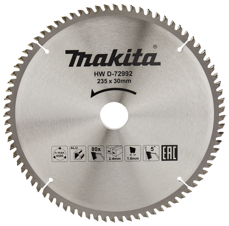 Accesorios Makita hoja de sierra circular aluminio | estándar | 235x30x2.4 80t 5g - d-72992 - d-72992