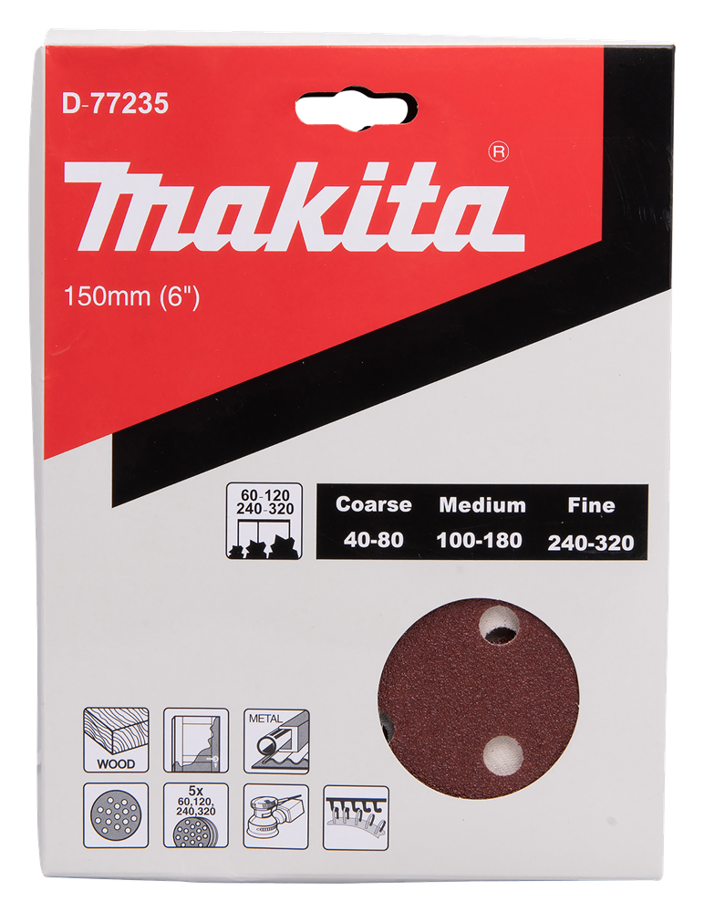 Accessori Makita disco abrasivo 150mm velcro rosso - d-77235 d-77235