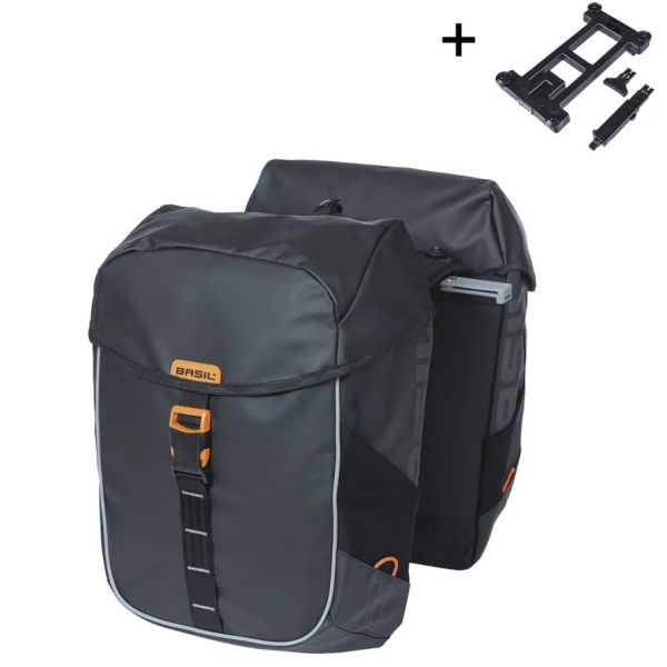 Basil Bicycle bag Double Miles Tarpaulin Black Orange Mik 34L