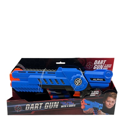 Pistola de dardos alfa con 4 dardos azul 35,5cm
