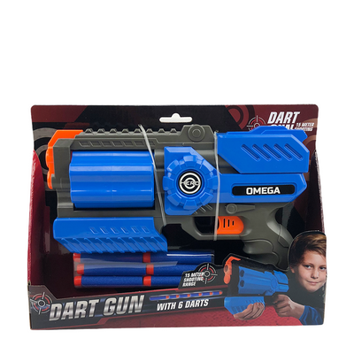 Pistola de dardos omega con 6 dardos azul 25cm
