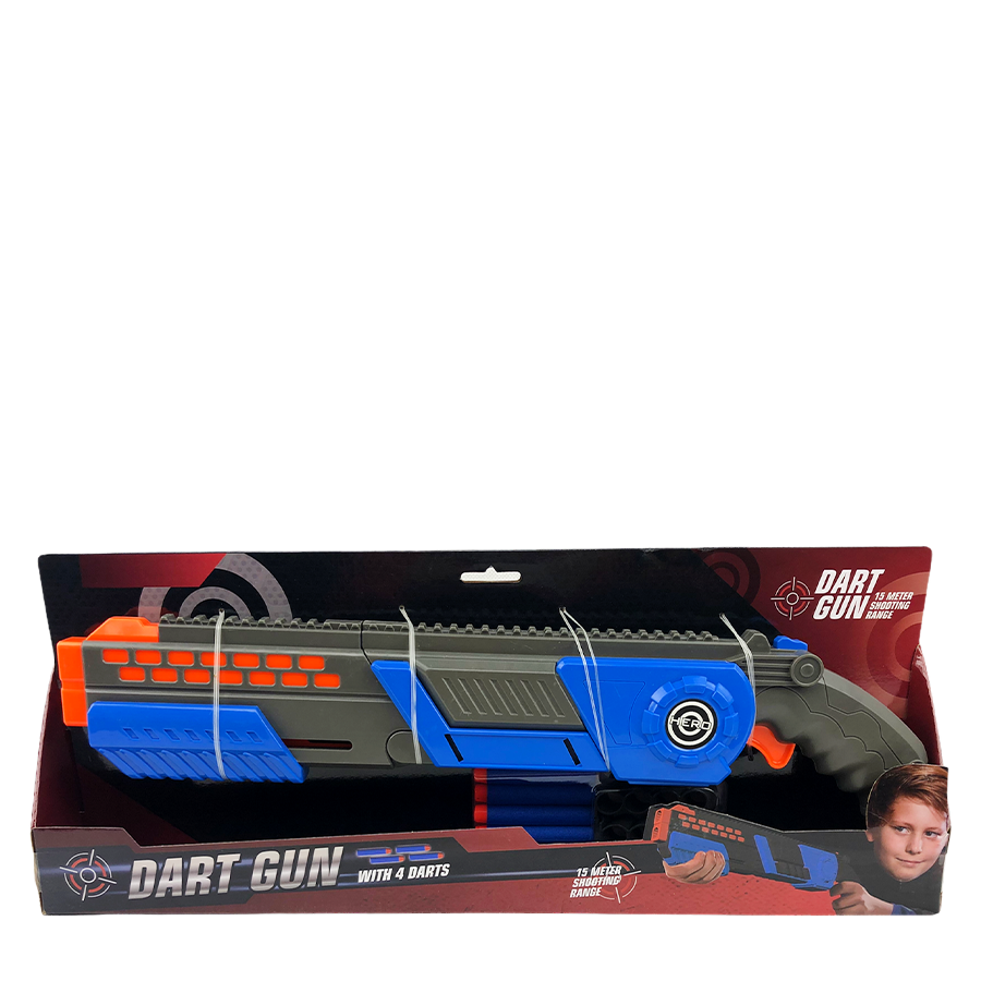 Fucile Dart Gun con 4 dardi blu 47,5 cm