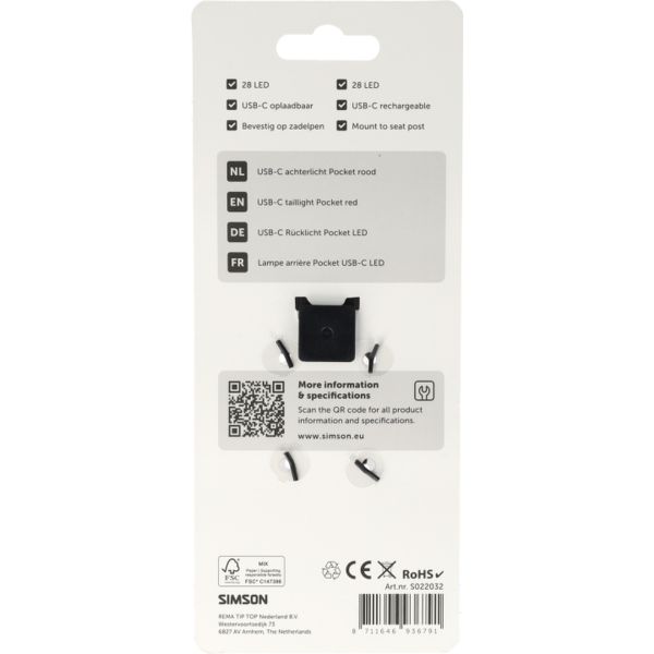 Lampada tascabile Simson USB-C LED rossa