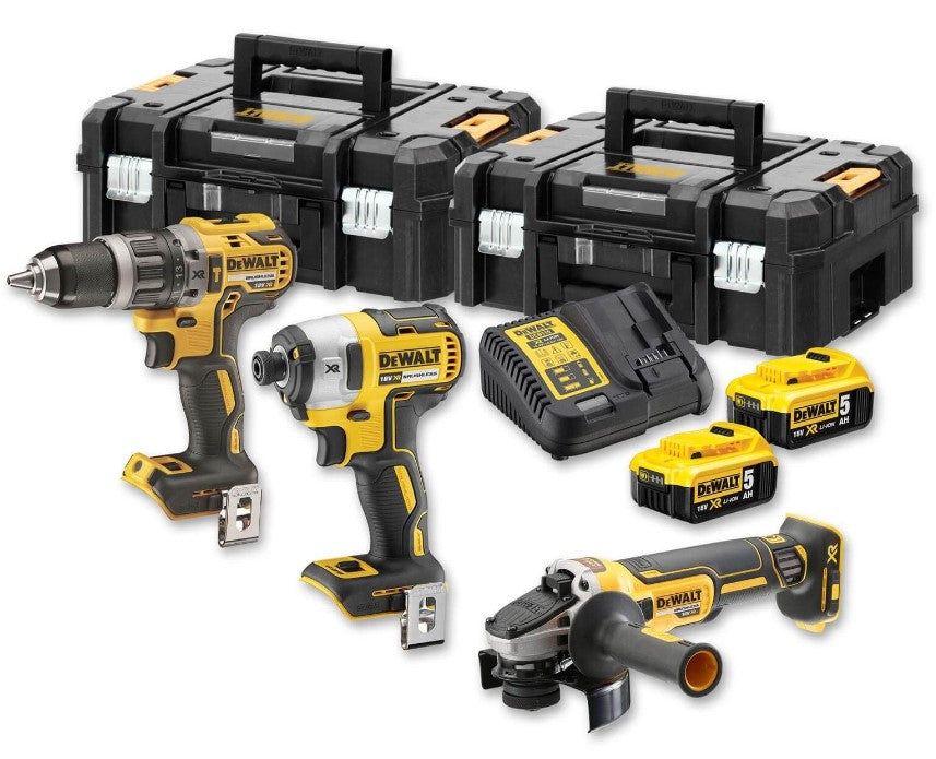 Dewalt dck384p2t-qw | Juego de combinación xr de 18v | dcd796 + dcf887 + dcg405 | 2 baterías de 5,0 Ah y cargador múltiple | 2x corrida - dck384p2t-qw