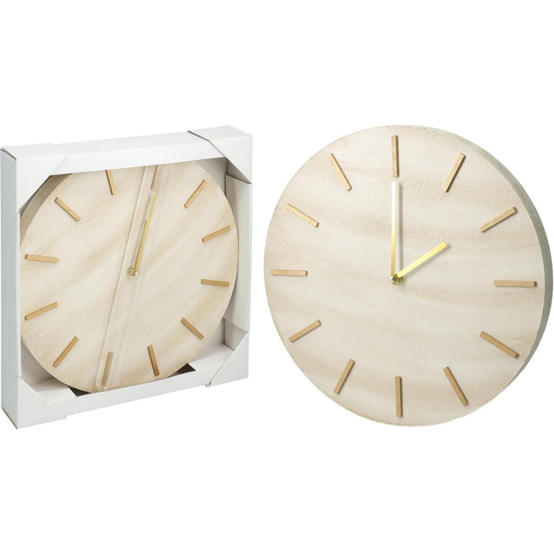 Home styling klok mdf marmer look ø30cm beige goud