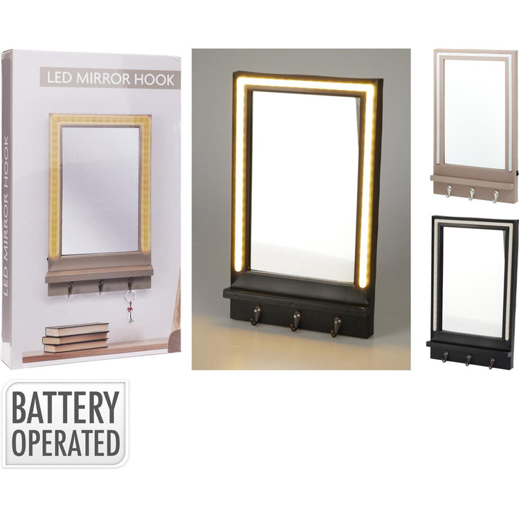 Specchio home styling LED con mensola e ganci