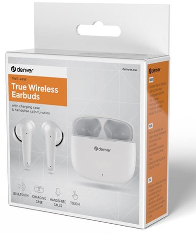 Auricolari wireless Bluetooth Denver compatti + custodia di ricarica bianchi - 7120860