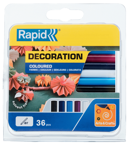 Pegamento rápido en barra de colores | clásico | 7 mm x 94 mm | 36 piezas | ampolla - 5001363