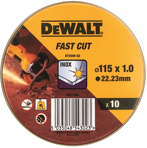 Accesorios Dewalt hojalata 10uds disco de corte acero inoxidable 115x1x22.2mm en display - dt3506-qz