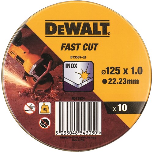 Accesorios Dewalt hojalata 10uds disco de corte acero inoxidable 125x1x22.2mm - dt3507-qz