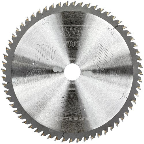 Accesorios Dewalt hoja de sierra circular 250x30x60t, dientes alternos, positivo 10°, muesca 3.0mm - dt4351-qz