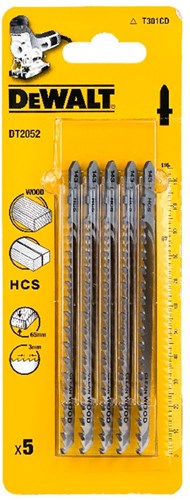 Accesorios Dewalt hoja de sierra de calar hcs para cortes rápidos y limpios en madera <60 mm, 118 x 91 x 3 mm, (t301cd) - dt2052-qz