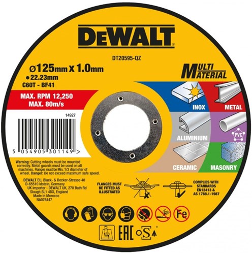 Accessori Dewalt disco da taglio dt20595-qz | multimateriale | 125 x 1,0 x 22,2 mm - dt20595-qz