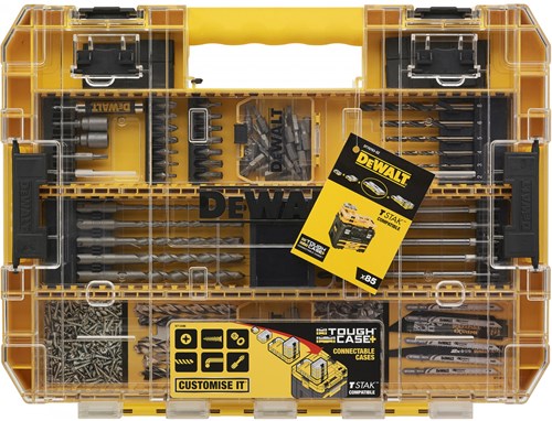 Accesorios Dewalt dt70763-qz | Juego de 85 piezas, taladros rápidos, taladros para metal, SDS+ para hormigón, puntas torx, estuche resistente - dt70763-qz