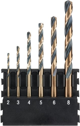 Porta accessori Dewalt + punte in metallo con gambo tondo oro nero | 6 pezzi | 2mm, 3mm, 4mm, 5mm, 6mm, 8mm - dt70828-qz - dt70828-qz